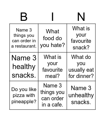 food questions Bingo Card