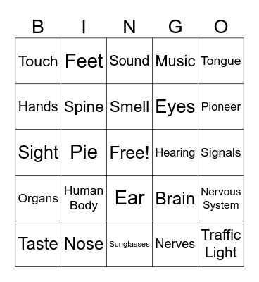 Human Body Bingo Card