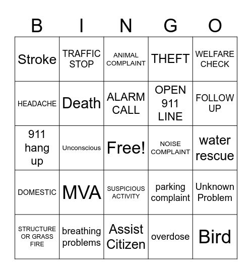 DISPATCH Bingo Card