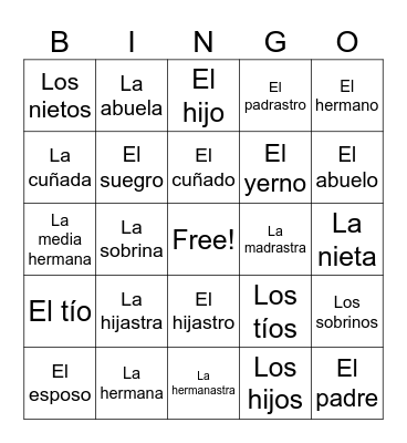 La Familia Bingo Card