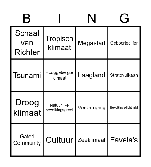 Zuid-Amerika Bingo Card