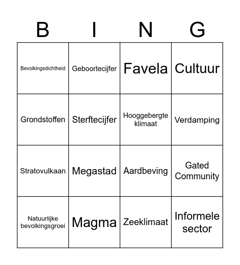 Zuid-Amerika Bingo Card