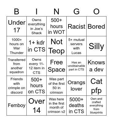 I got bored bingo Card