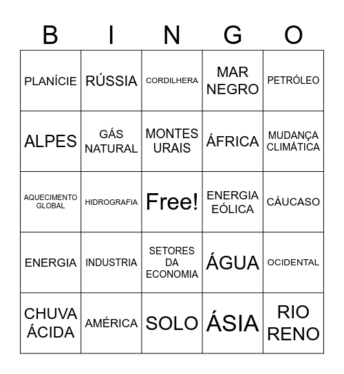 CONTINENTES Bingo Card