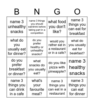 FOOD Bingo Card