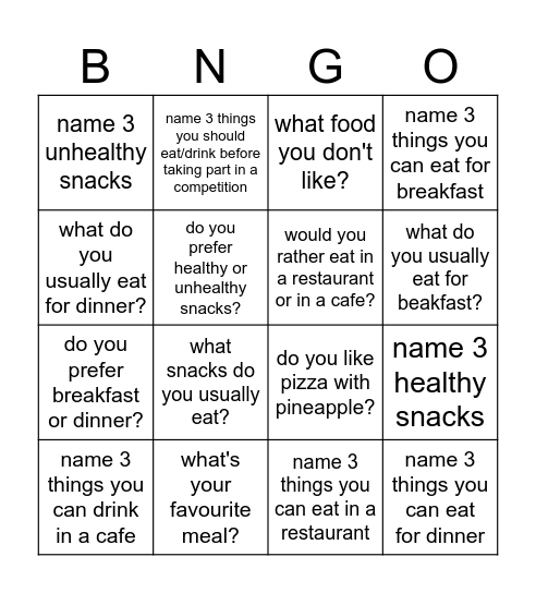 FOOD Bingo Card