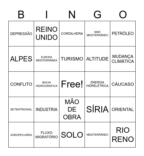 CONTINENTES Bingo Card