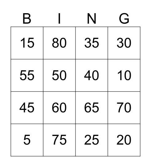 5 Times Tables Bingo Card