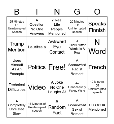 Jyrki English Class Bingo Card