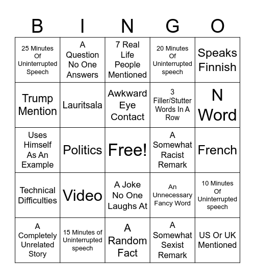 Jyrki English Class Bingo Card