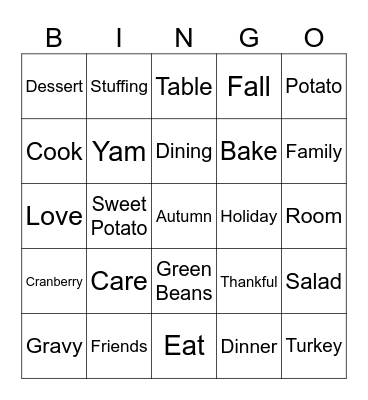 Thanksgiving Bingo Card