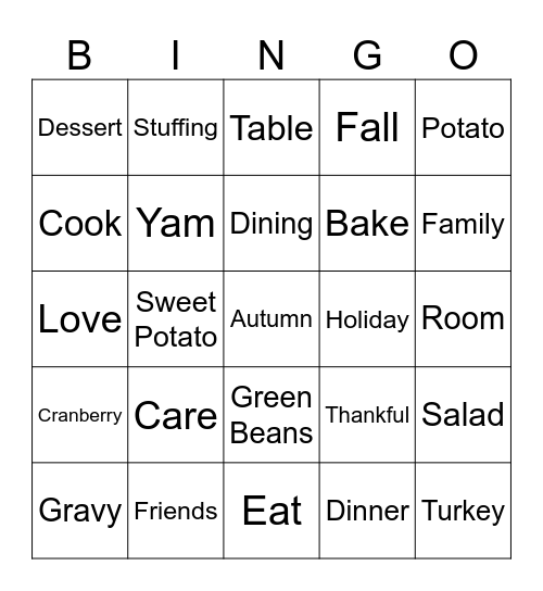 Thanksgiving Bingo Card