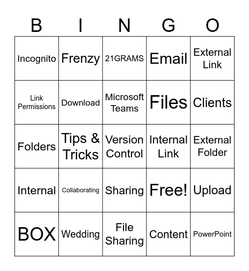 File Sharing Frenzy Bingo! Bingo Card