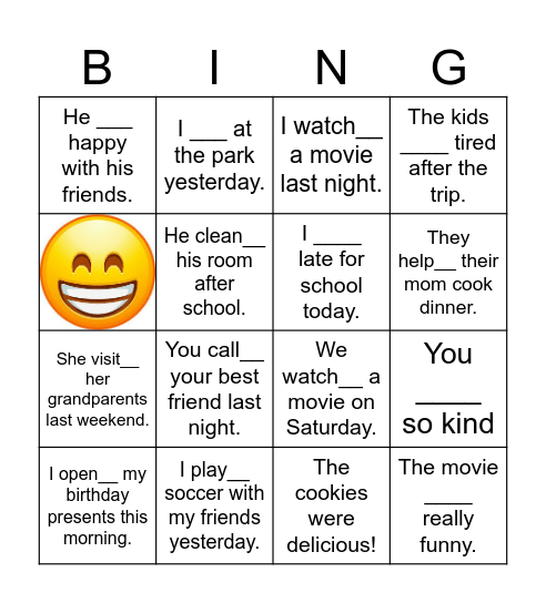 Simple Past Bingo Card