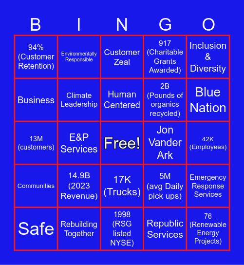 Republic Services 2024 CSW Bingo Card