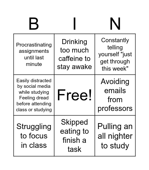 Burnout Bingo Card
