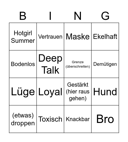 Trash-TV-Bingo Card