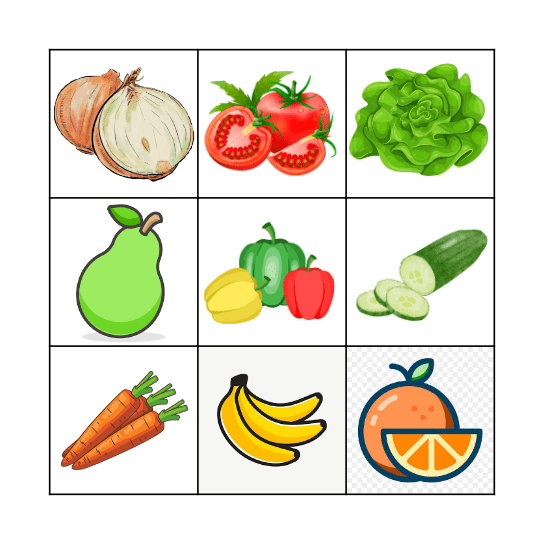 Frutas y verduras Bingo Card