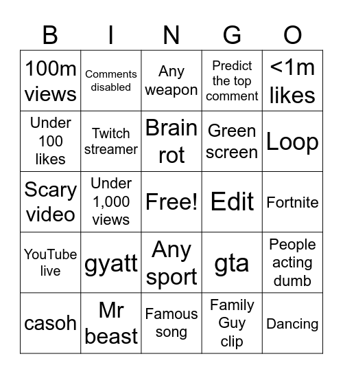 Untitled Bingo Card