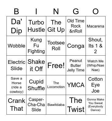 Dance Step Songs Bingo Card