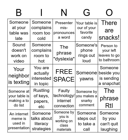 Faculty Meeting Bingo! Bingo Card