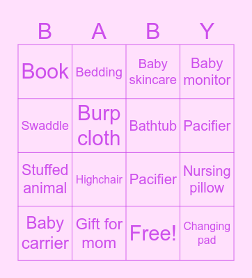 Baby Shower Bingo Card