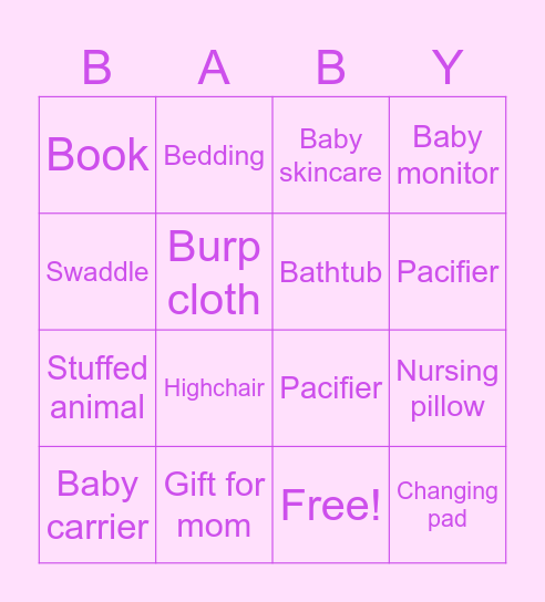 Baby Shower Bingo Card