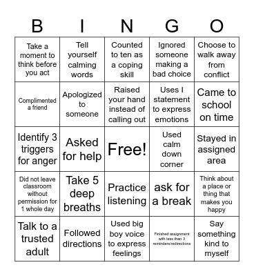 Counseling Bingo Card