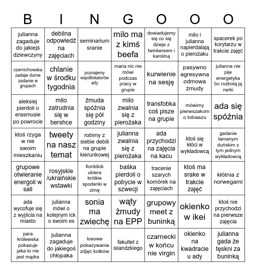 FILOLOGIA SZWEDZKA SEZON TRZECI Bingo Card