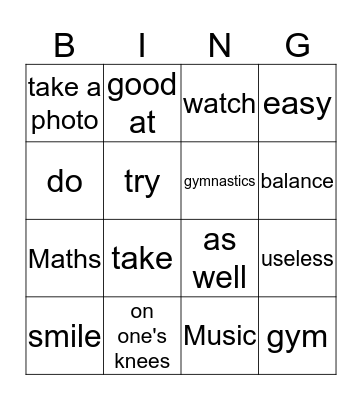 Lesson33 Unit17 1B Bingo Card