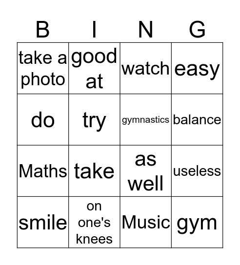 Lesson33 Unit17 1B Bingo Card