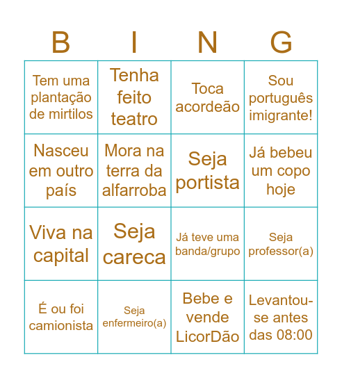 Encontre alguém que: Bingo Card