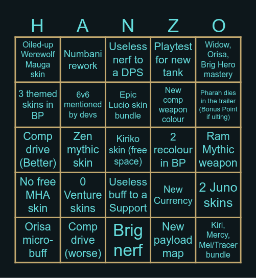 Overwatch 2 spellbinder Bingo Card