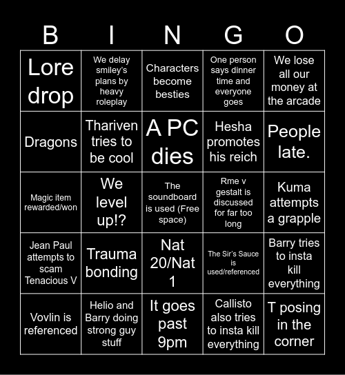 Crossover Bingo Card