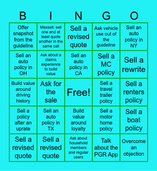 Sales Bingo Card