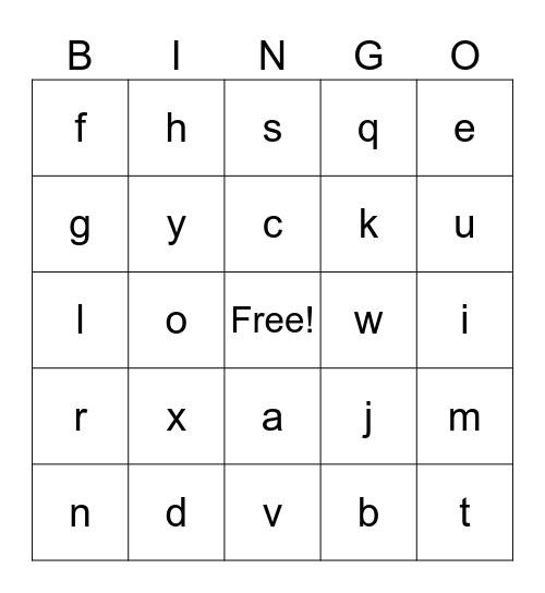 ABC Bingo Card