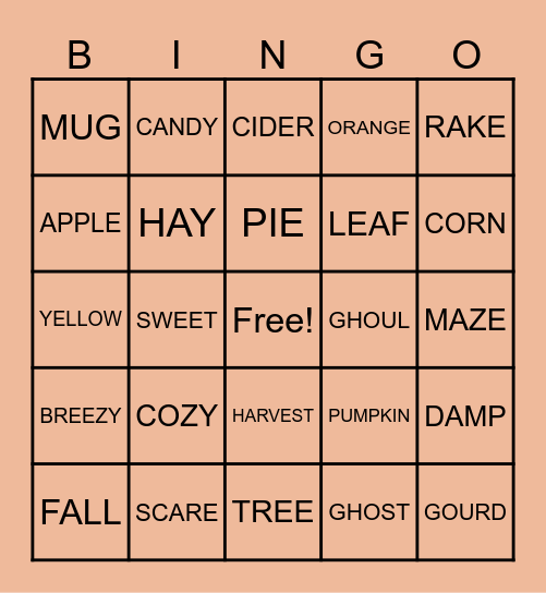 Fall Bingo Card