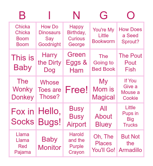 Baby Book Bingo Card