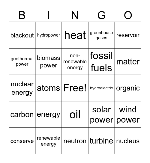 SFA Energy Bingo Card