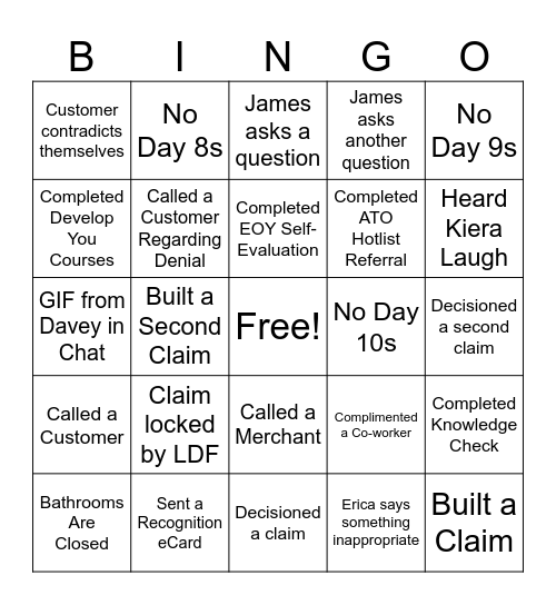 HDF Bingo Card