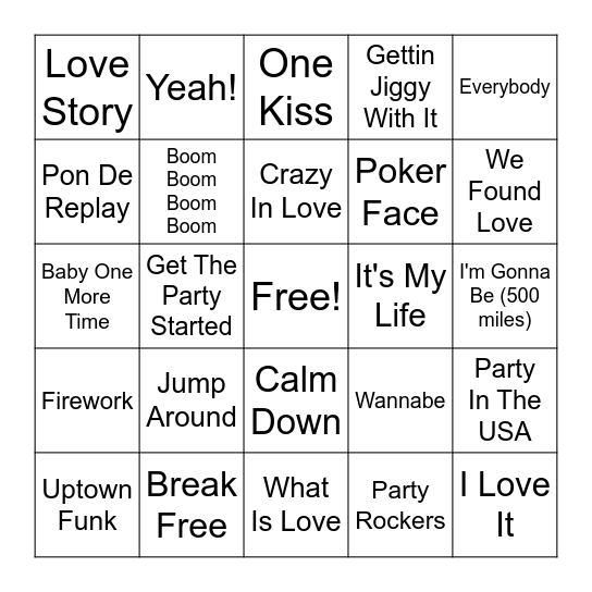 Musical Bingo | Radio Hits Bingo Card