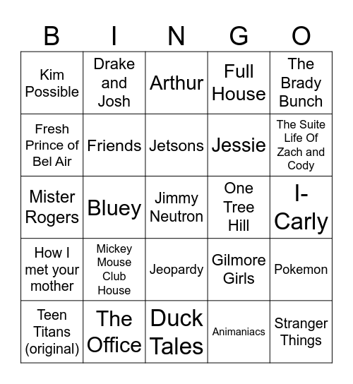 TV Theme Songs Bingo Card