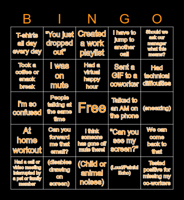 Work From Home Bingo Card