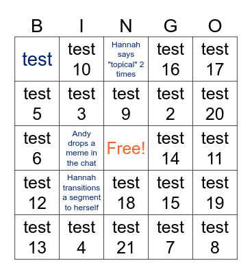 eIQs Bingo Card