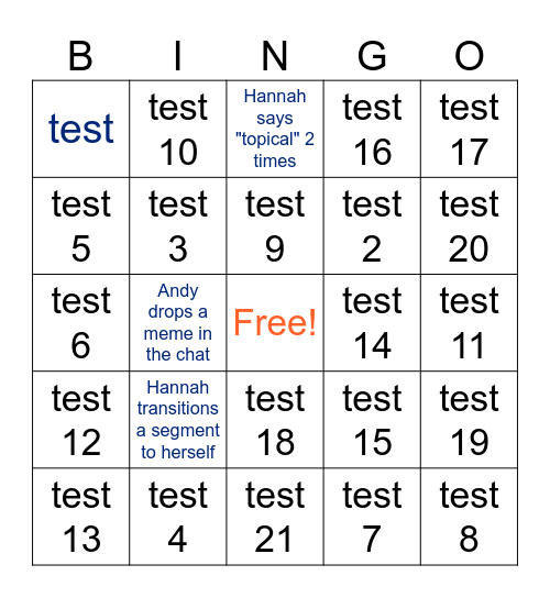 eIQs Bingo Card