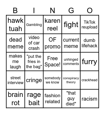 Instagram reel bingo Card