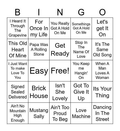 Motown Bingo Card