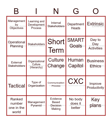 Management Presentation Bingo Card