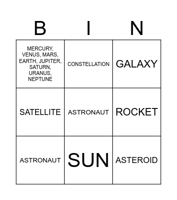 Space Bingo Card