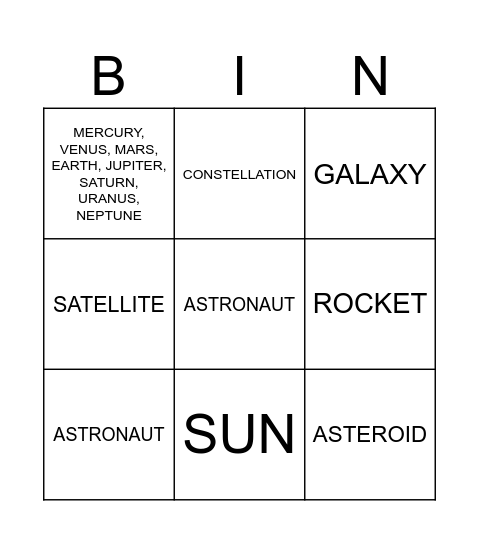 Space Bingo Card